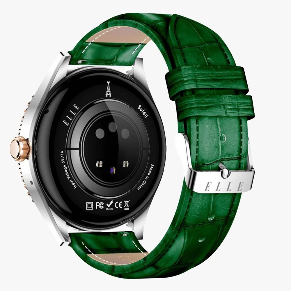 ساعة سويس ميليتاري سوليل  الذكية بشاشة أموليد 1.19  بوصة بإطار معدني فضي مع حزام جلد - أخضر