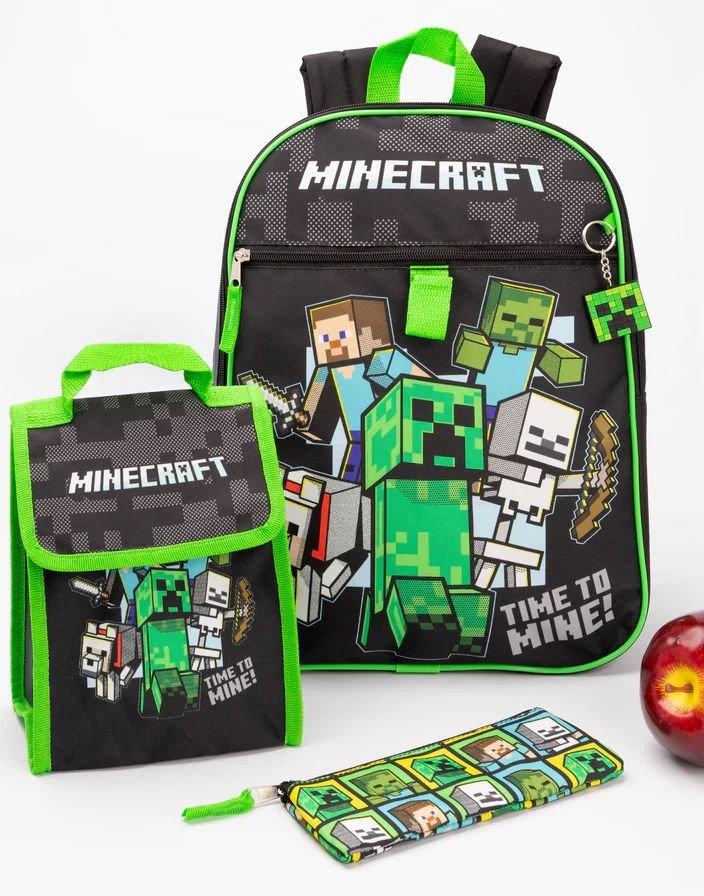 Vanilla Underground Minecraft 5 Piece Lunch Bag Backpack Set, A54140- Multicolored