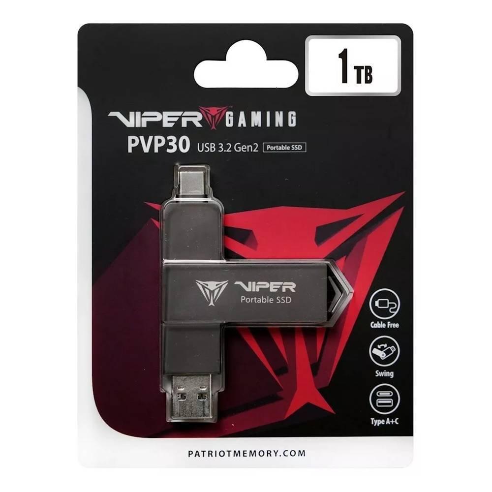 Patriot PVP30  Dual Viper Portable Type -A and Type -C Flash Drive, 1TB, PVP301TB28UDG- Gray