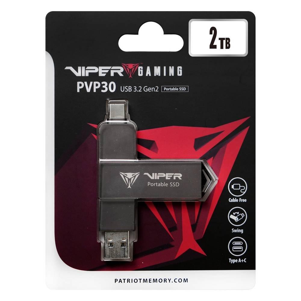 Patriot PVP30  Dual Viper Portable Type -A and Type -C Flash Drive, 2TB, PVP302TB28UDG - Gray