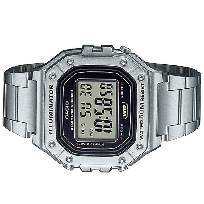 Casio Men's Watch, Digital, 44mm, Metal Strap, W-218HD-1AVDF - Silver
