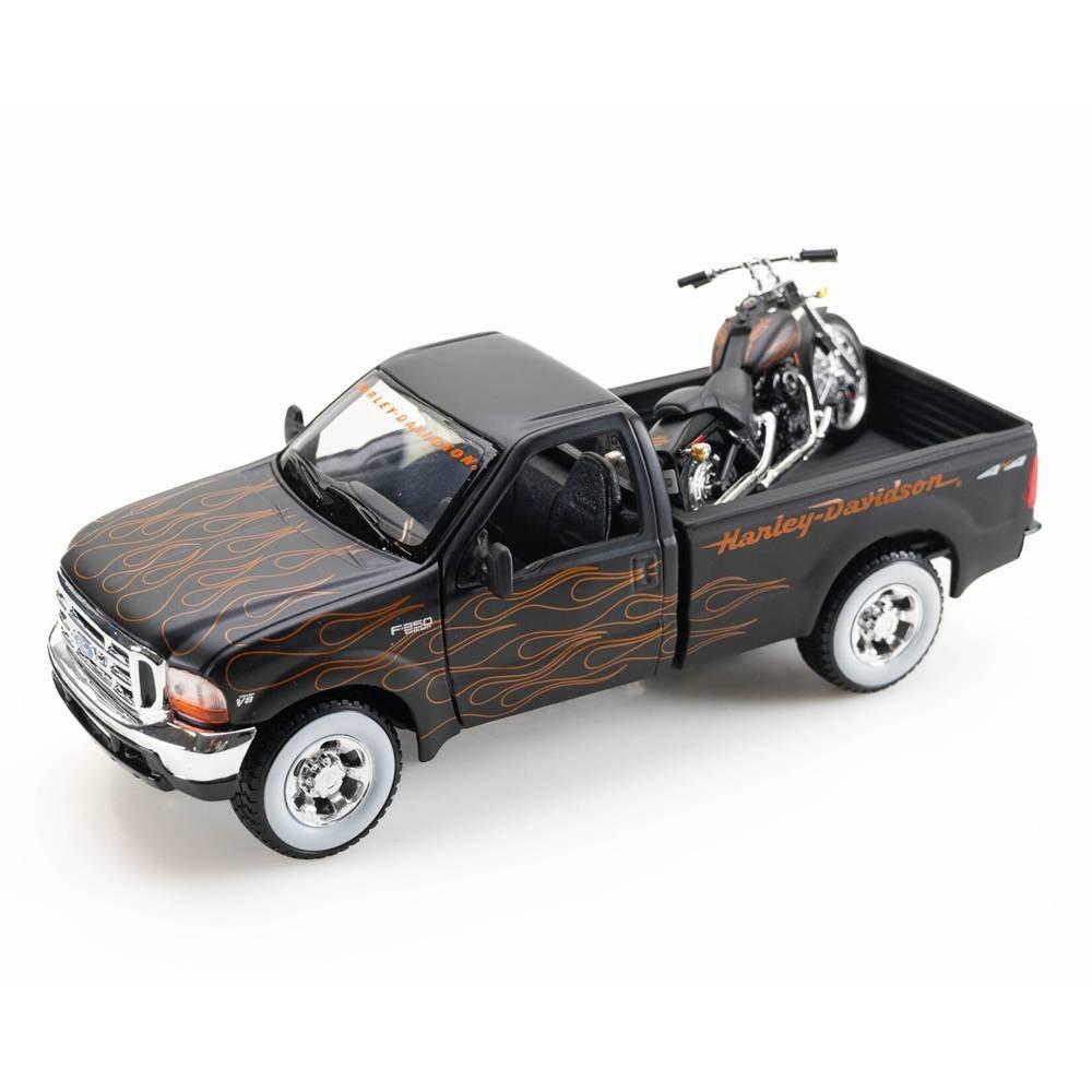 Maisto 1:24 Scale  Ford F-350 Super Duty Pick Up And 2002 FXSTB  Harley-Davidson Motorcycles, 32181- Black