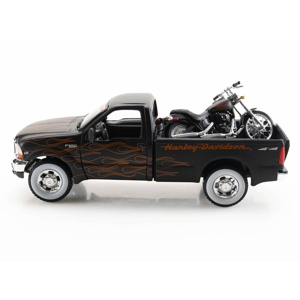 Maisto 1:24 Scale  Ford F-350 Super Duty Pick Up And 2002 FXSTB  Harley-Davidson Motorcycles, 32181- Black