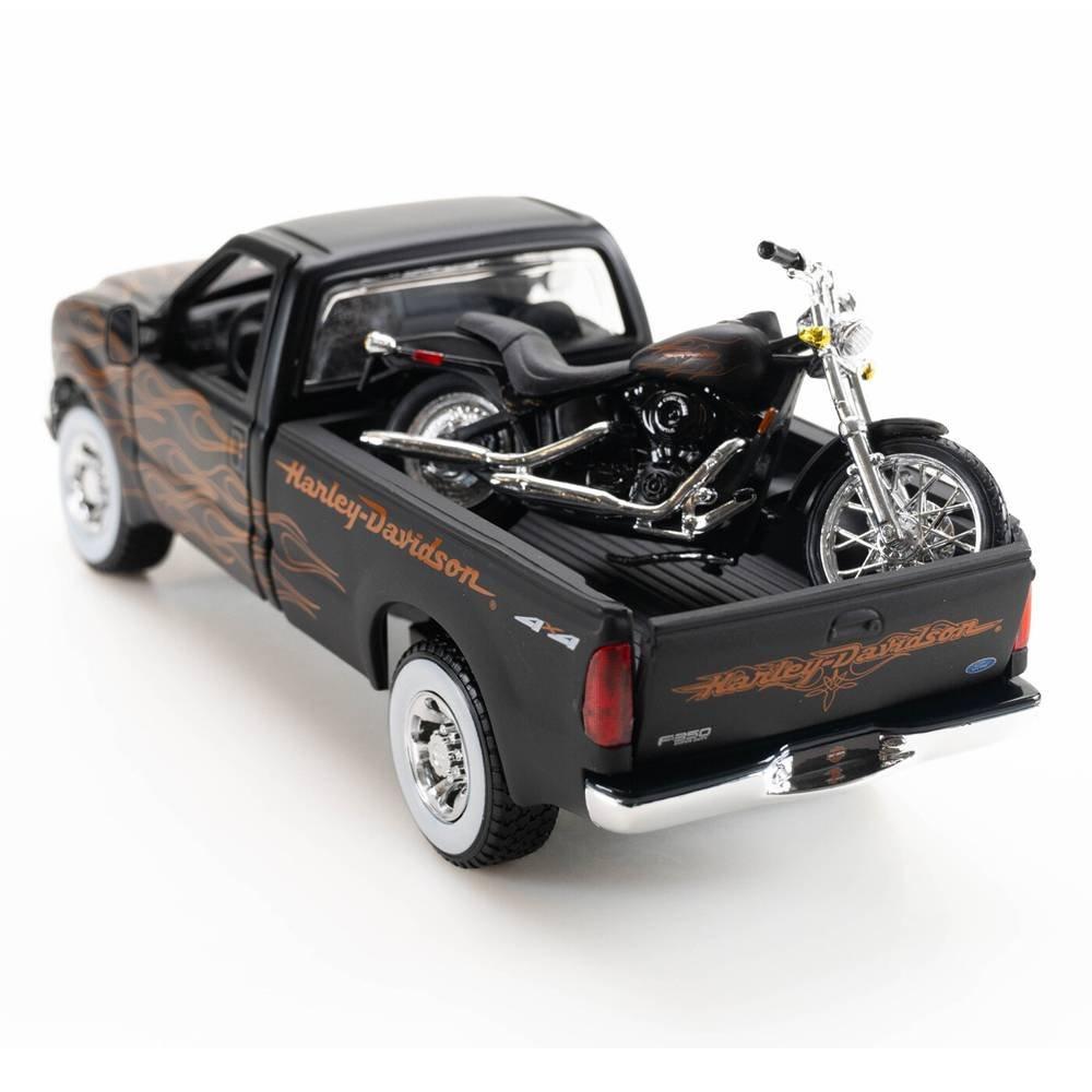Maisto 1:24 Scale  Ford F-350 Super Duty Pick Up And 2002 FXSTB  Harley-Davidson Motorcycles, 32181- Black