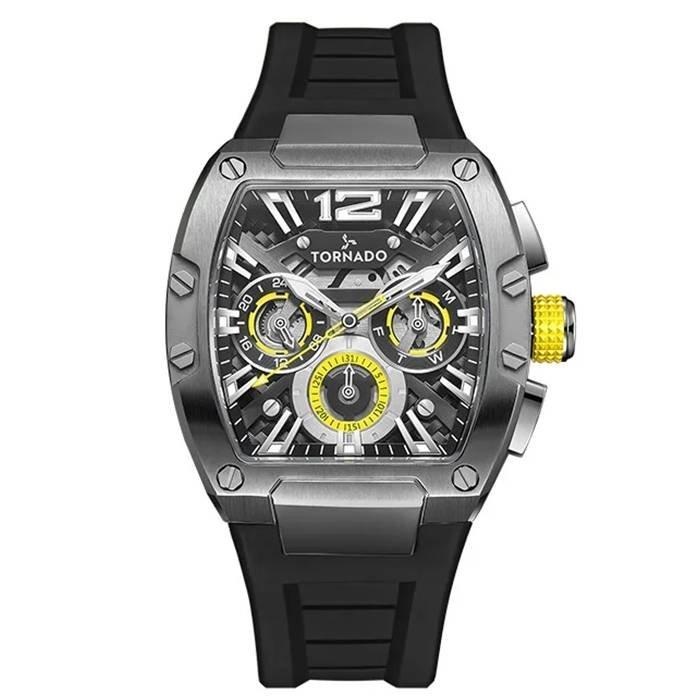 Tornado  Watch for Men, Multi Function, 43mm, Silicone Strap, T23105-XSBB- Black