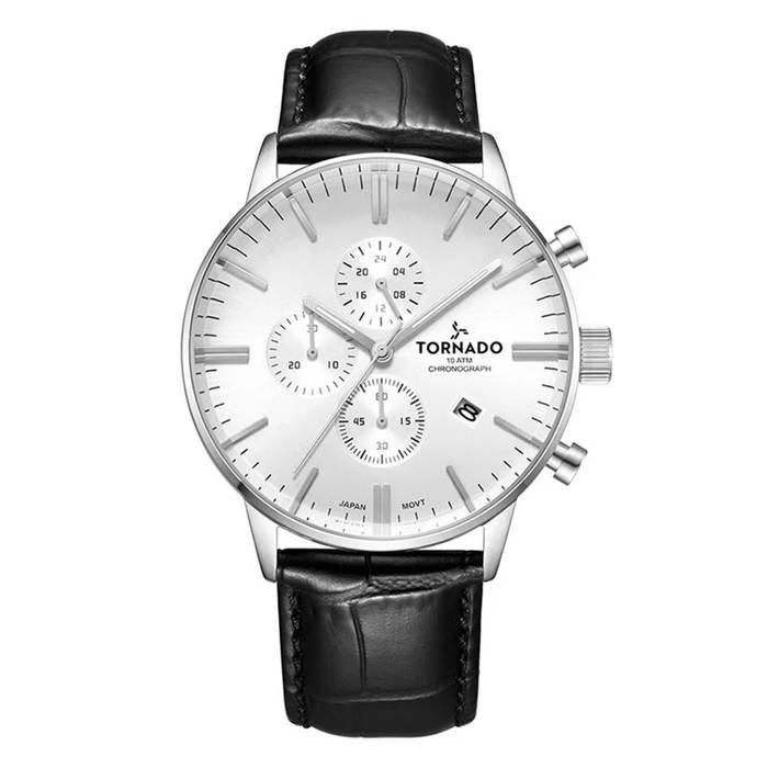 Tornado Watch for Men, Chronograph, 43mm, Leather Strap, T6102-SLBW- Black