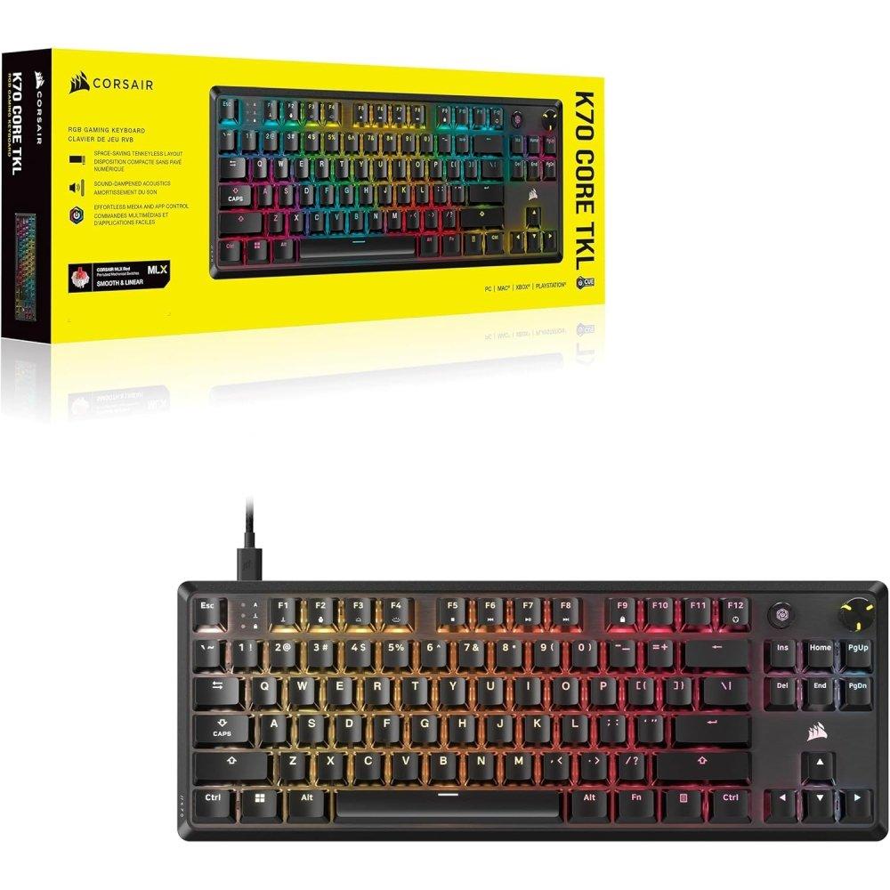Corsair K70 Core TKL RGB - RED Switch Wired Mechanical Gaming Keyboard -Black