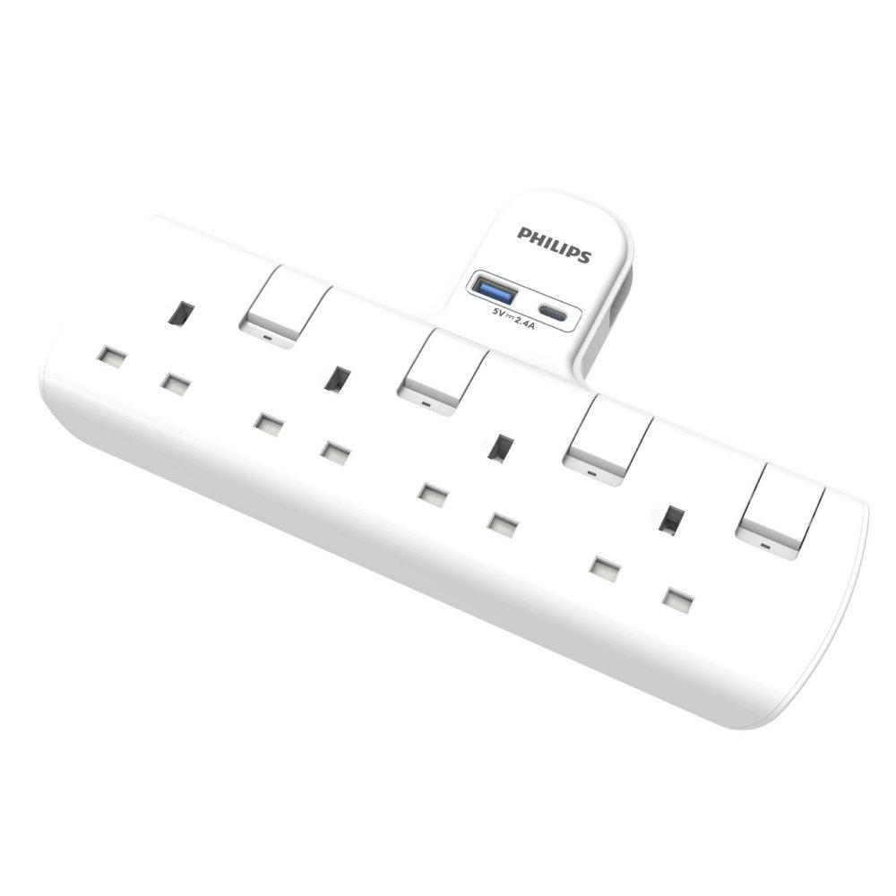 Philips Lighting 3 Plug + 2 USB, 3250W, CHP4036W/56 - White 