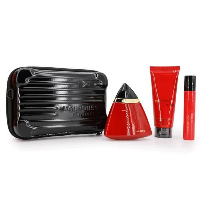 Mauboussin Prestige Set In Red  for Women EDP 100ml + Spray 20ml + Body lotion 75ml + Pouch