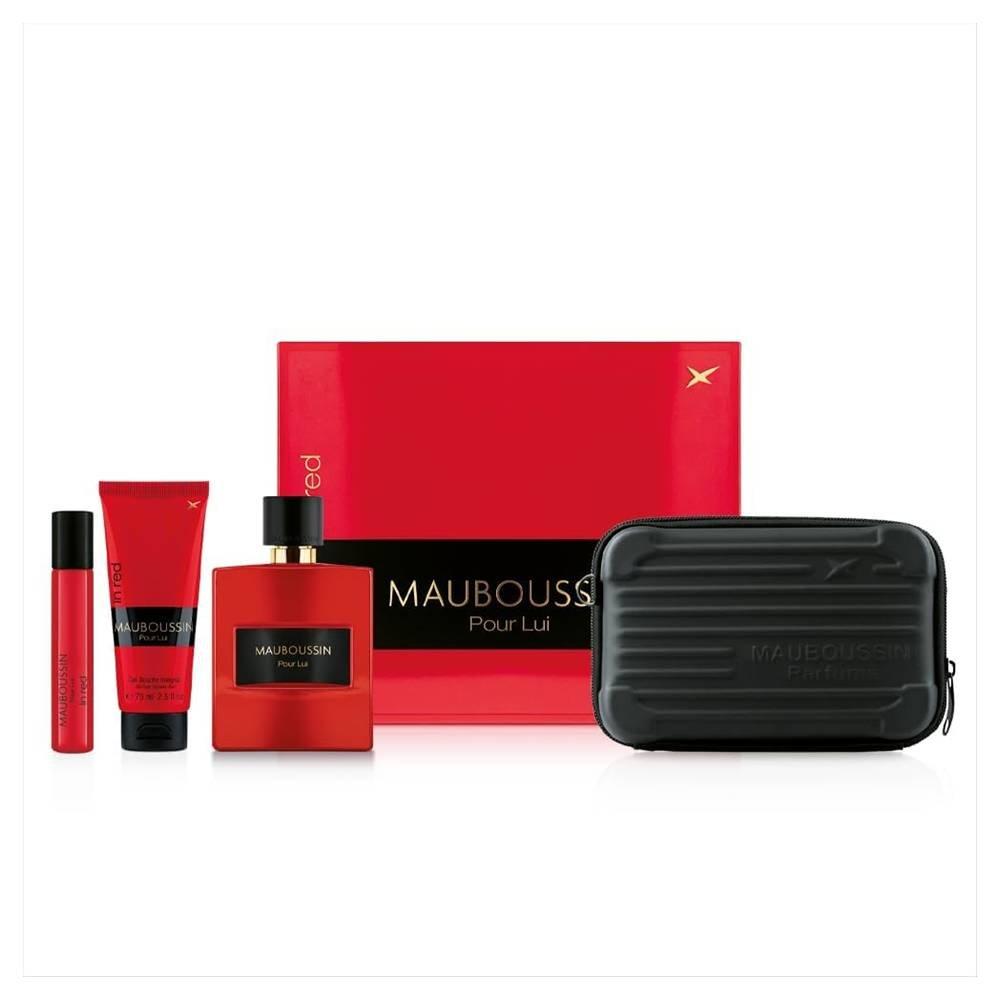 Mauboussin Prestige  Pour Lui In Red Set For men  EDP 100ml + Spray 20ml + Shower Gel 75ml +Pouch