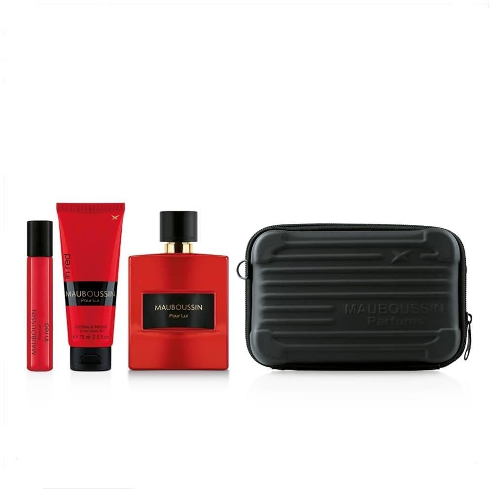 Mauboussin Prestige  Pour Lui In Red Set For men  EDP 100ml + Spray 20ml + Shower Gel 75ml +Pouch