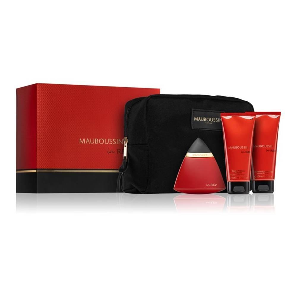 Mauboussin Prestige In Red Set  for Wonen EDP 100ml + Body Lotion + shower Gel & Toiletry Bag