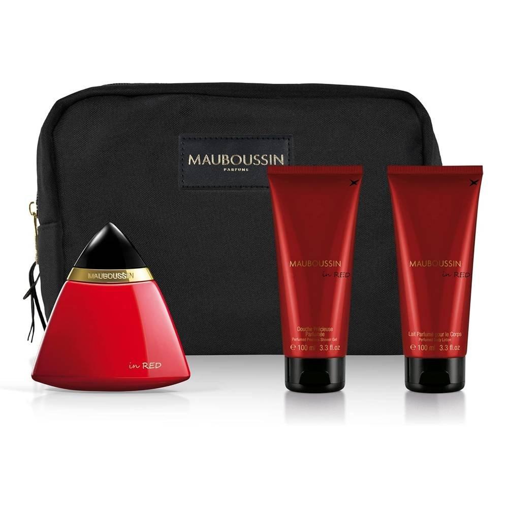 Mauboussin Prestige In Red Set  for Wonen EDP 100ml + Body Lotion + shower Gel & Toiletry Bag
