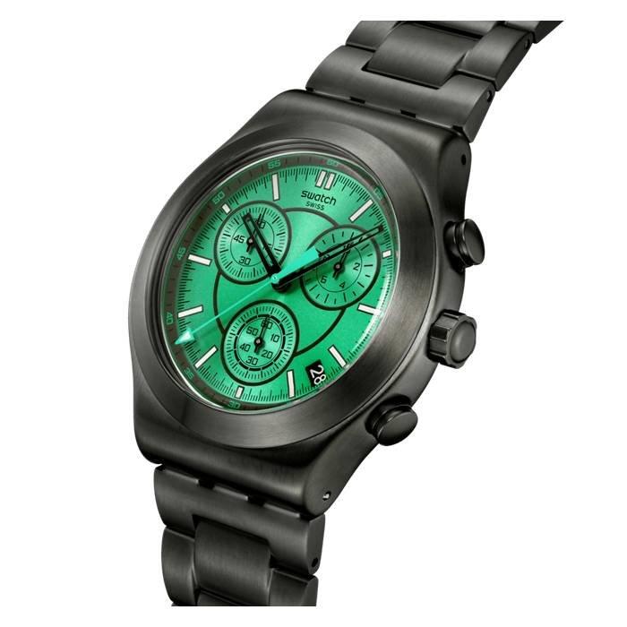 Swatch Obsessively Obsidian Men Watch, 43 mm, Stainless Steel Strap, SWAYVM407G- Black