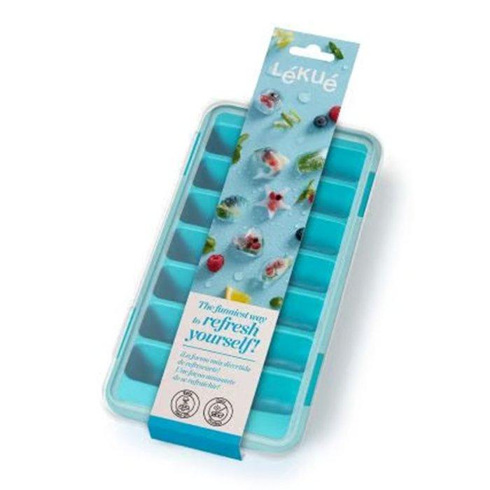 Lekue Rectangular Ice Cube Tray with Lid, 882401 - Turquoise