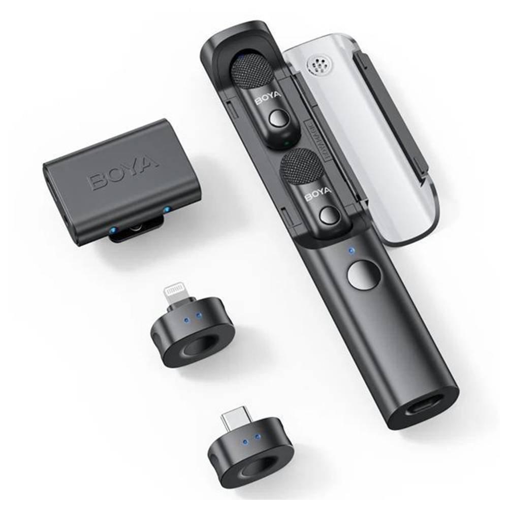 ميكروفون لاسلكي ماجيك -02 بمنفذ لايتنج + النوع سي + إيه يو إكس من بويا  - أسود