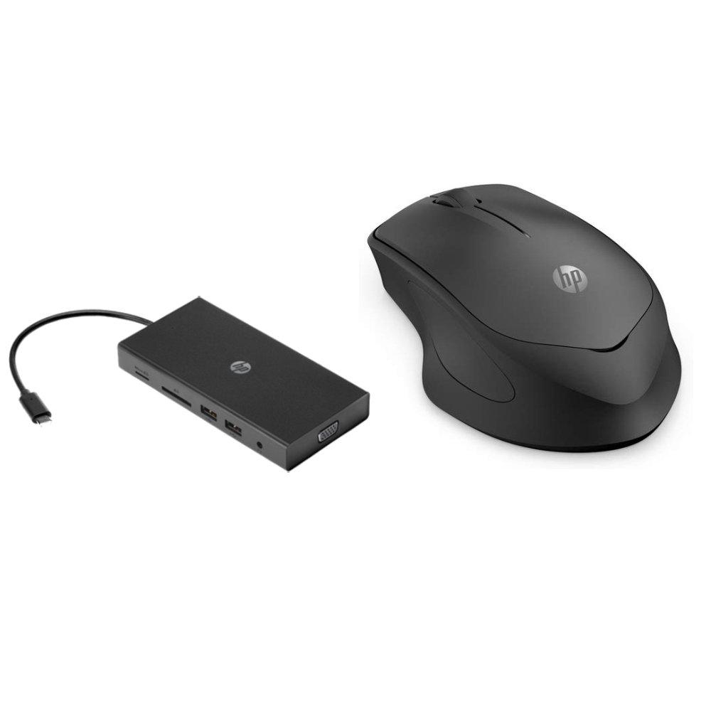 Bundle HP 280 Wireless Silent Mouse + Travel USB-C Multi Port Hub Charger Black