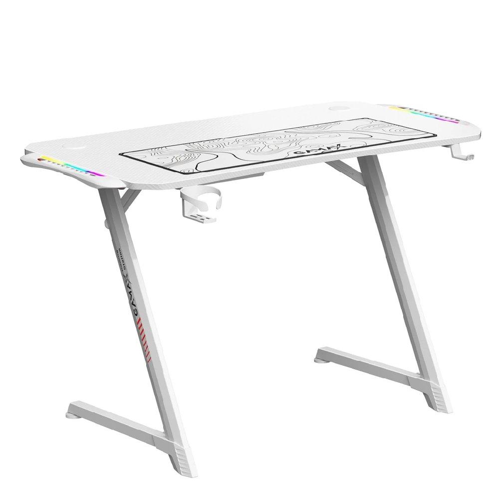 Gamax Carbon Fiber Gaming Table with RGB Light & MousePad, TD-03-W – White