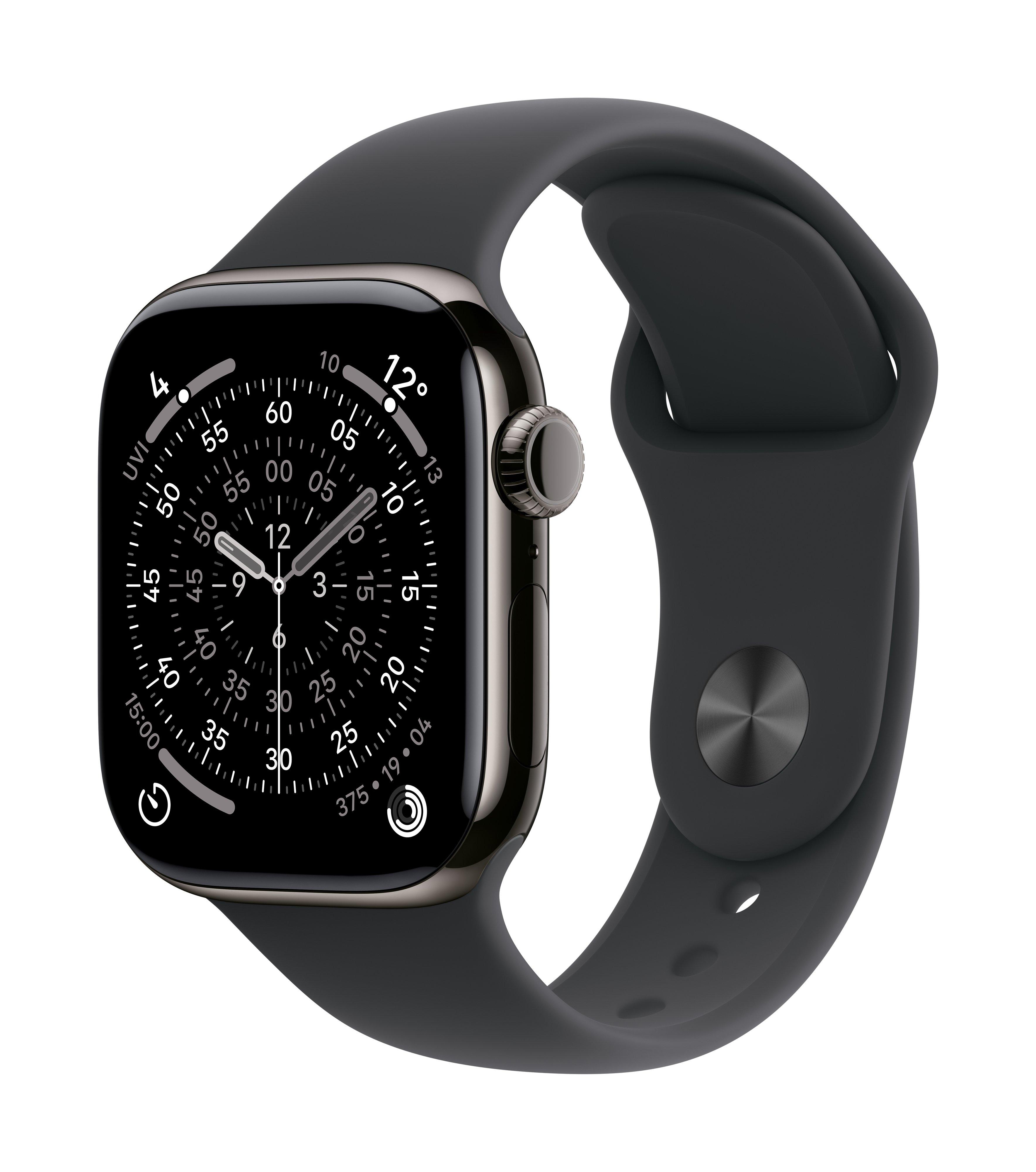 Apple Watch Series 11 GPS + Cellular 42mm Slate Titanium Case with Black Sport Band - M/L Split it your way