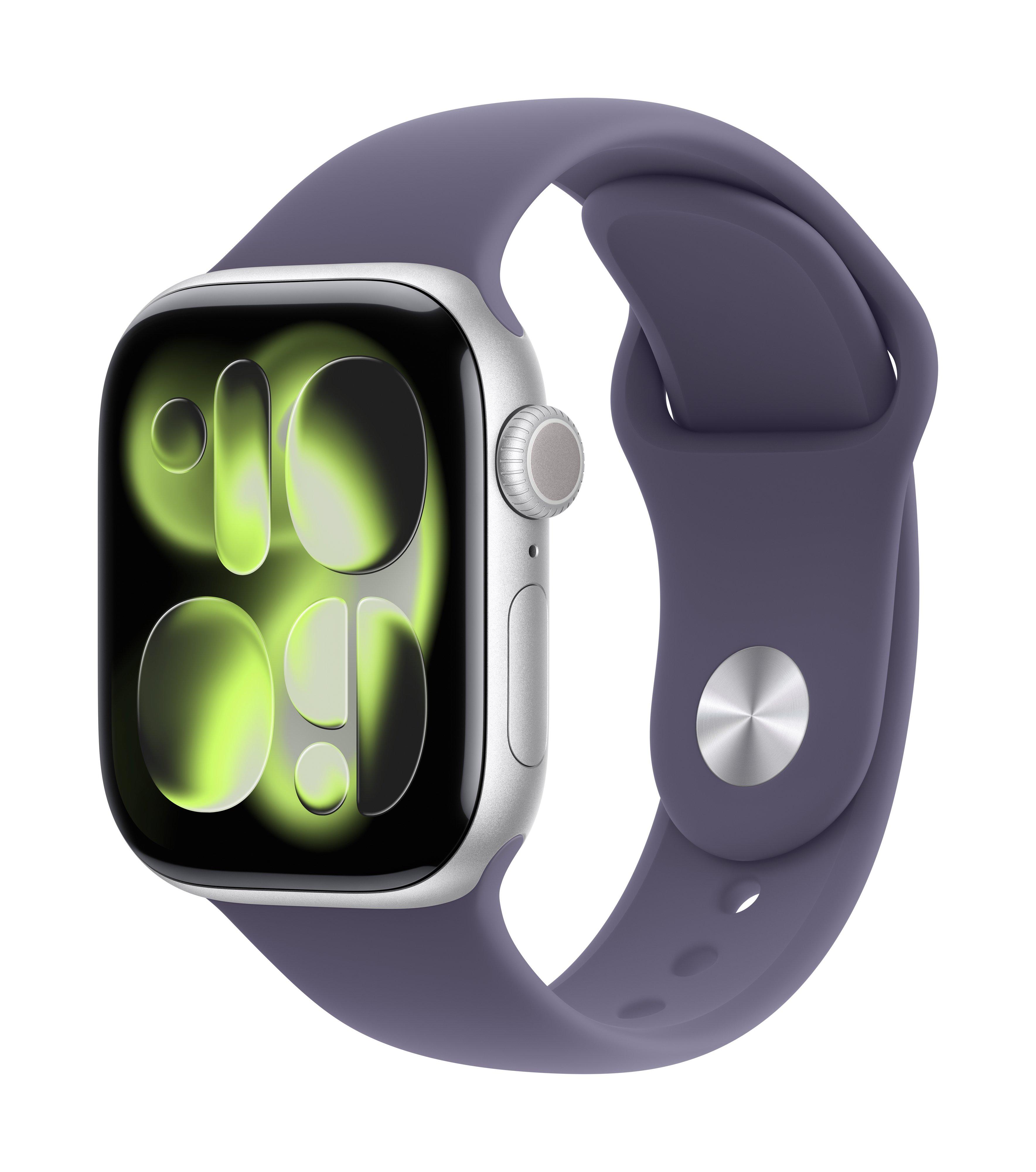 Apple Watch Series 11 GPS + Cellular 46mm Silver Aluminium Case with Purple Fog Sport Band - S/M Split it your way