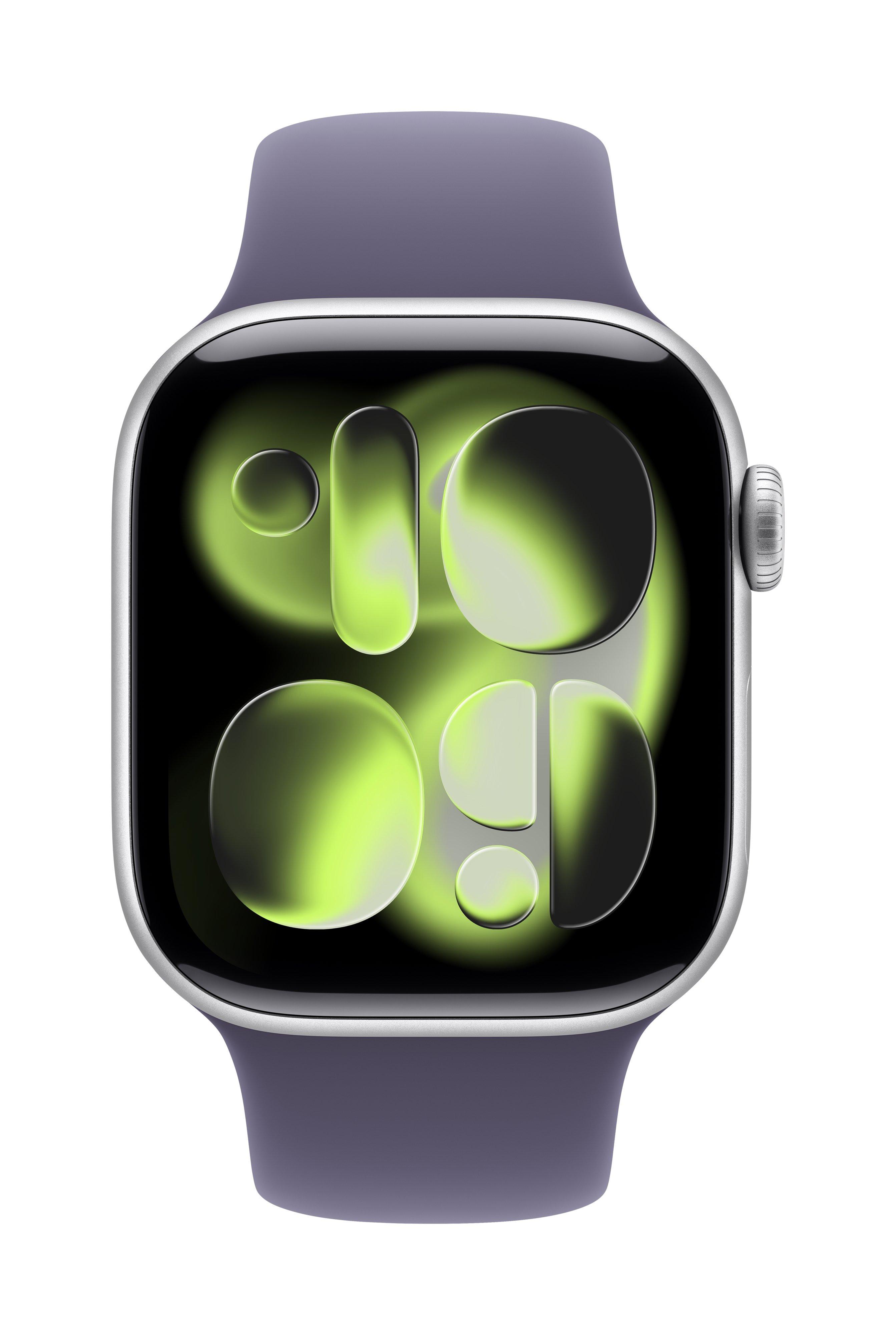 Apple Watch Series 11 GPS + Cellular 46mm Silver Aluminium Case with Purple Fog Sport Band - S/M