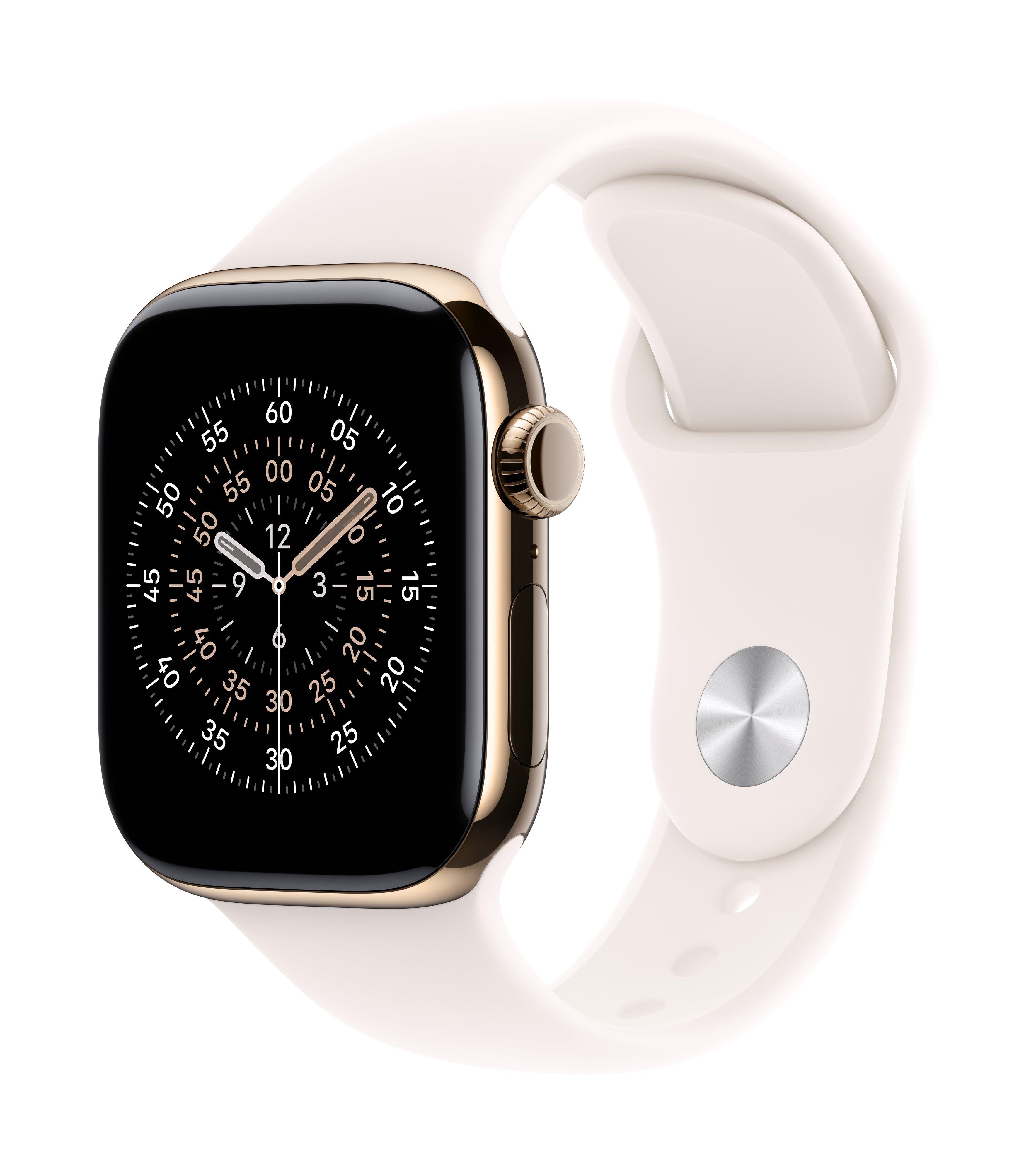 Apple Watch Series 11 GPS + Cellular 46mm Gold Titanium Case with Light Blush Sport Band - S/M
