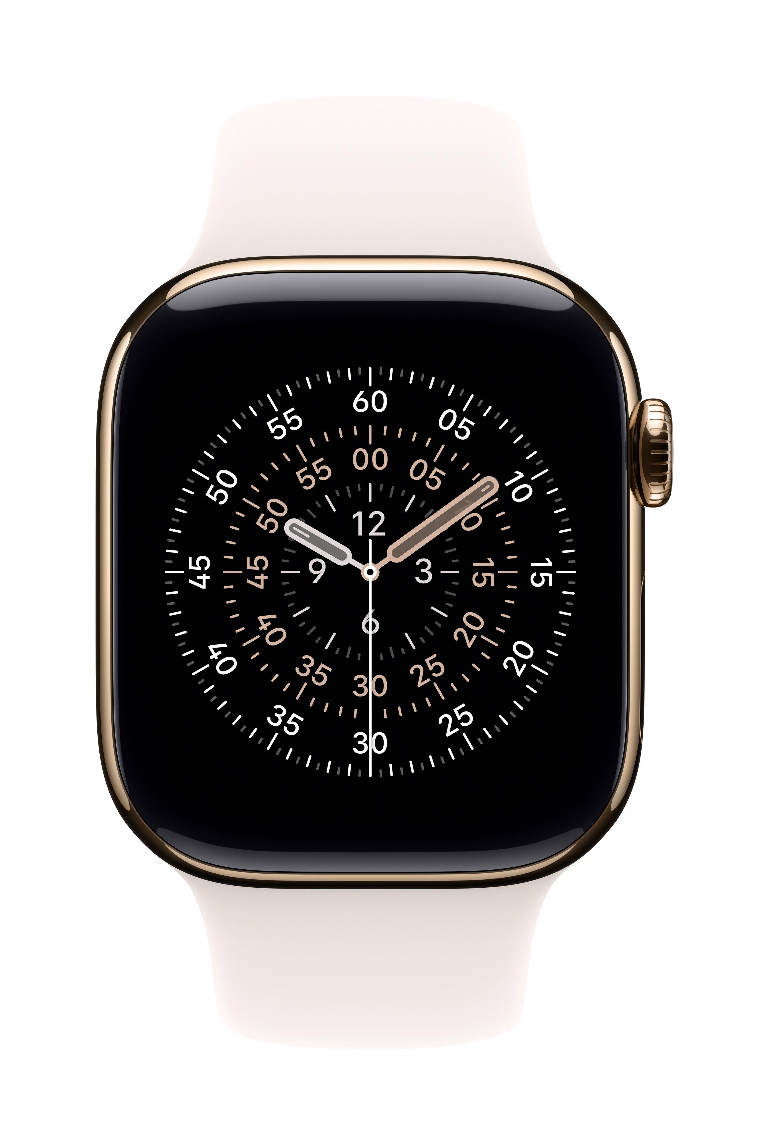 Apple Watch Series 11 GPS + Cellular 46mm Gold Titanium Case with Light Blush Sport Band - S/M