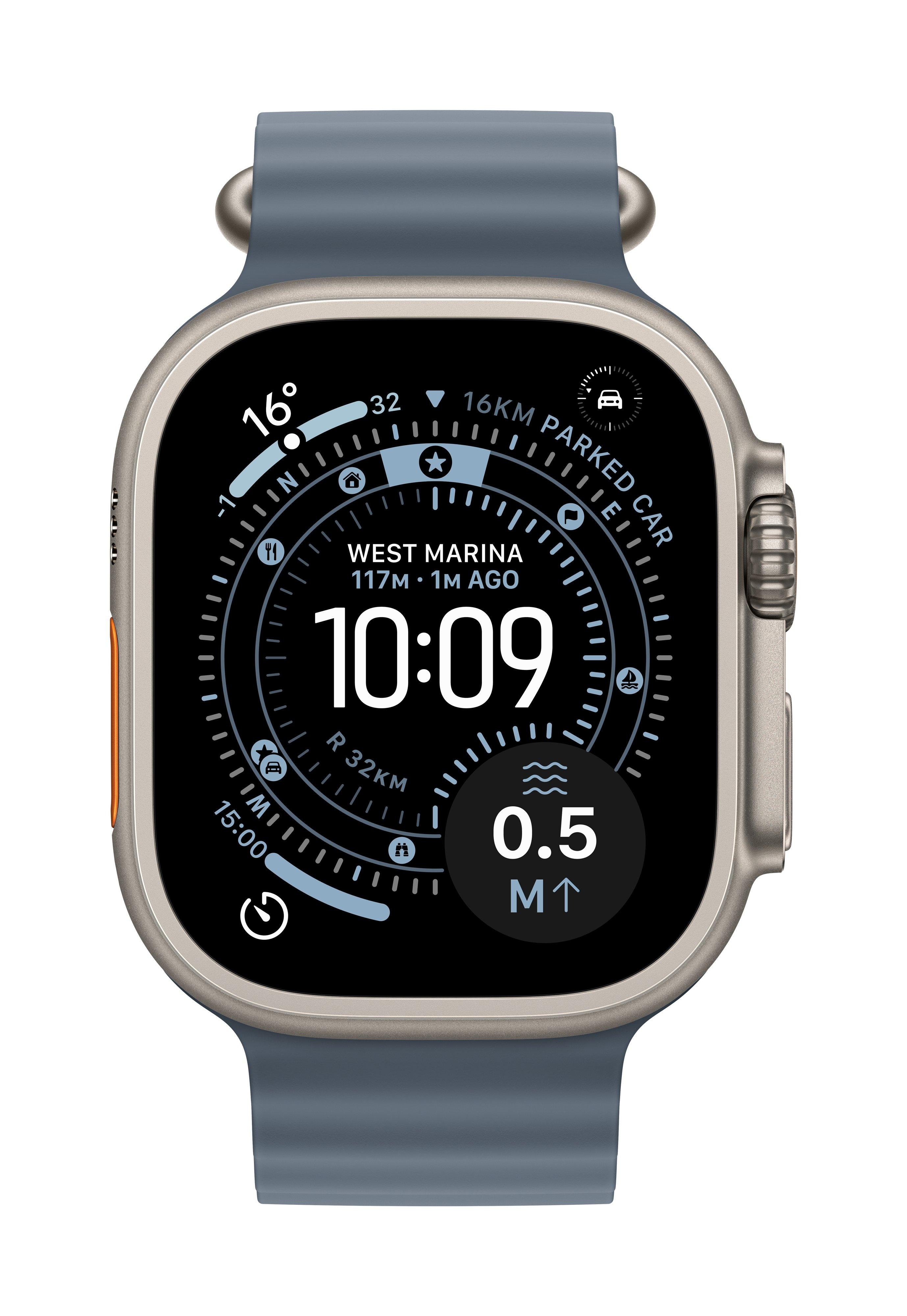 ساعة أبل الترا 3 جي بي إس + خلوي 49 ملم التيتانيوم الطبيعي سوار أزرق أوشن