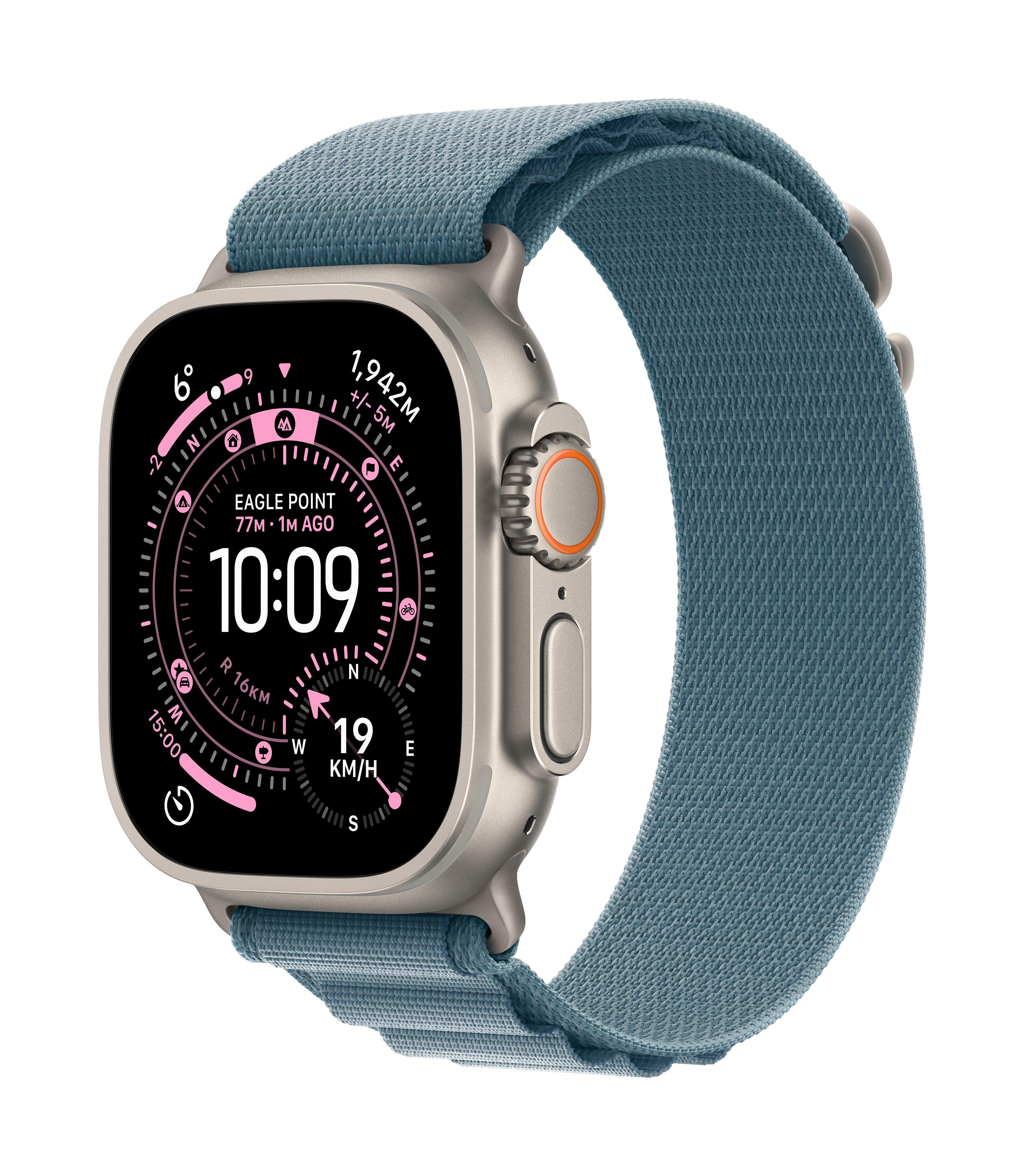 Apple Watch Ultra 3 GPS + Cellular 49mm Natural Titanium Case with Light Blue Alpine Loop - Large