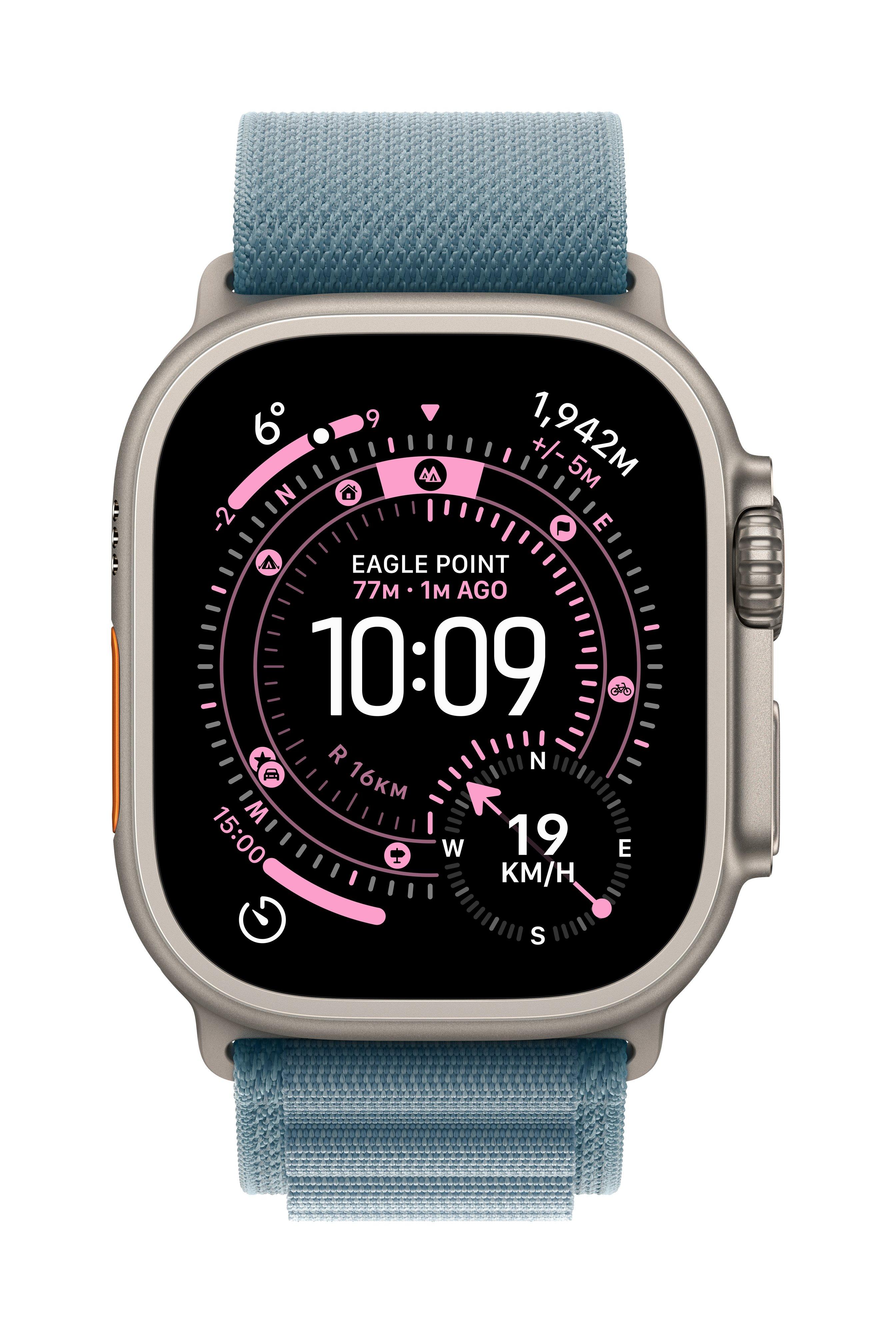 Apple Watch Ultra 3 GPS + Cellular 49mm Natural Titanium Case with Light Blue Alpine Loop - Large