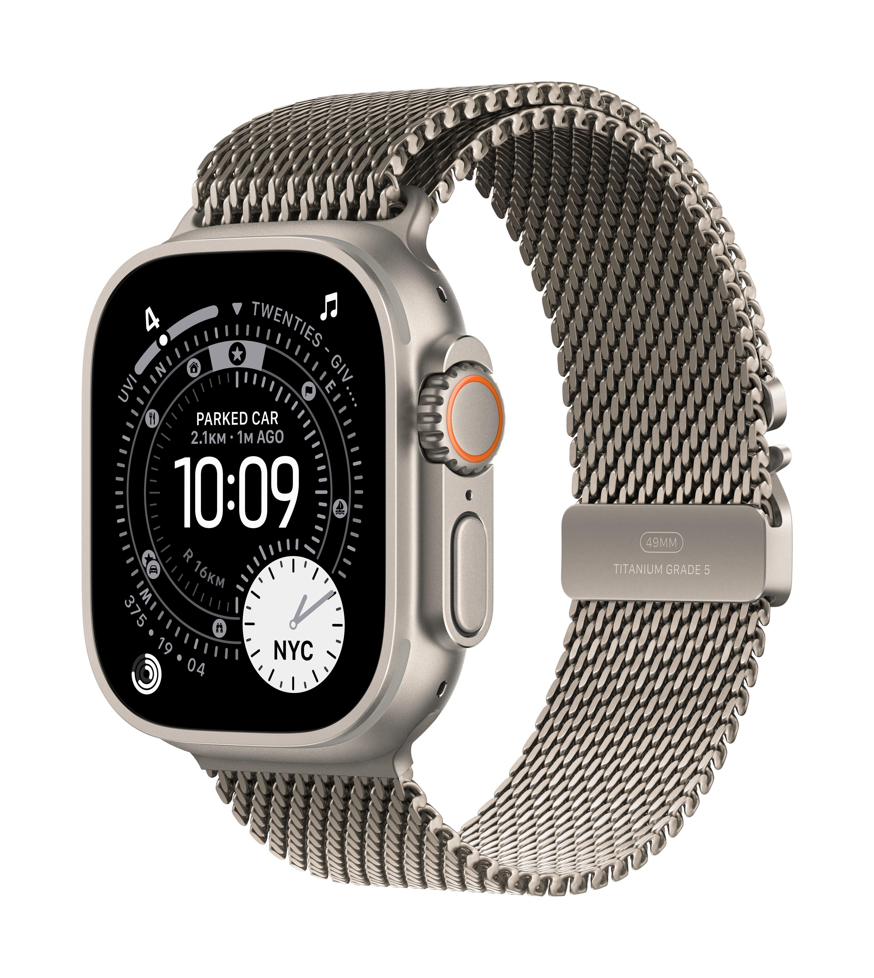Apple Watch Ultra 3 GPS + Cellular 49mm Natural Titanium Case with Natural Titanium Milanese Loop - Medium