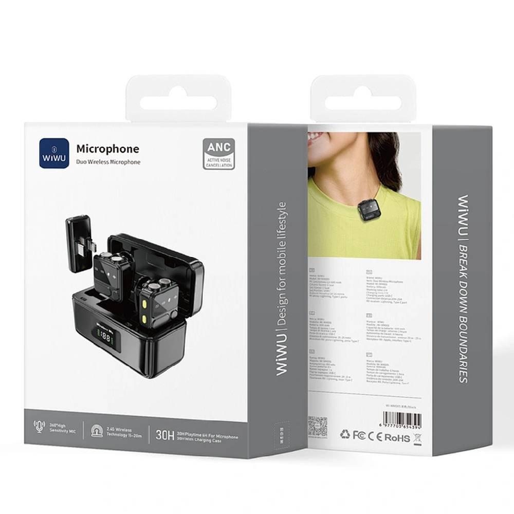 WiWU Bluetooth Lavalier Mic Type-C & iOS Plug, Wi-WM005 - Black