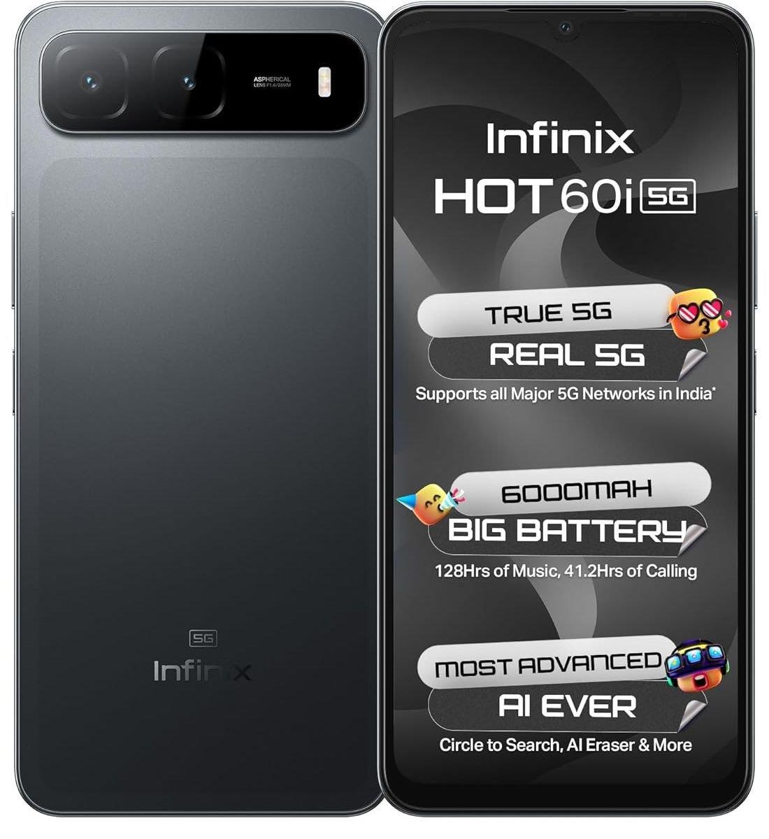 Infinix HOT 60i 5G,  MediaTek Dimensity 6400, 4GB RAM, 128GB, 6.75" - Black