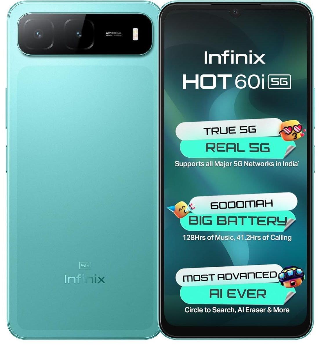 Infinix HOT 60i 5G, MediaTek Dimensity 6400, 4GB RAM, 128GB, 6.75" - Green