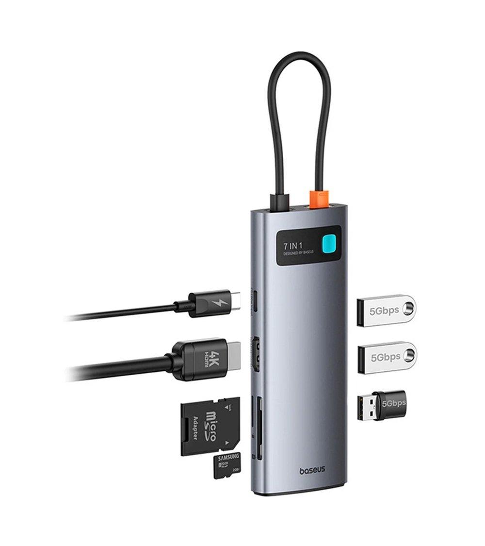 Baseus Metal Gleam 7 Port USB-C Hub Docking Station, Fast Charging, B00030708811-01 - Grey.