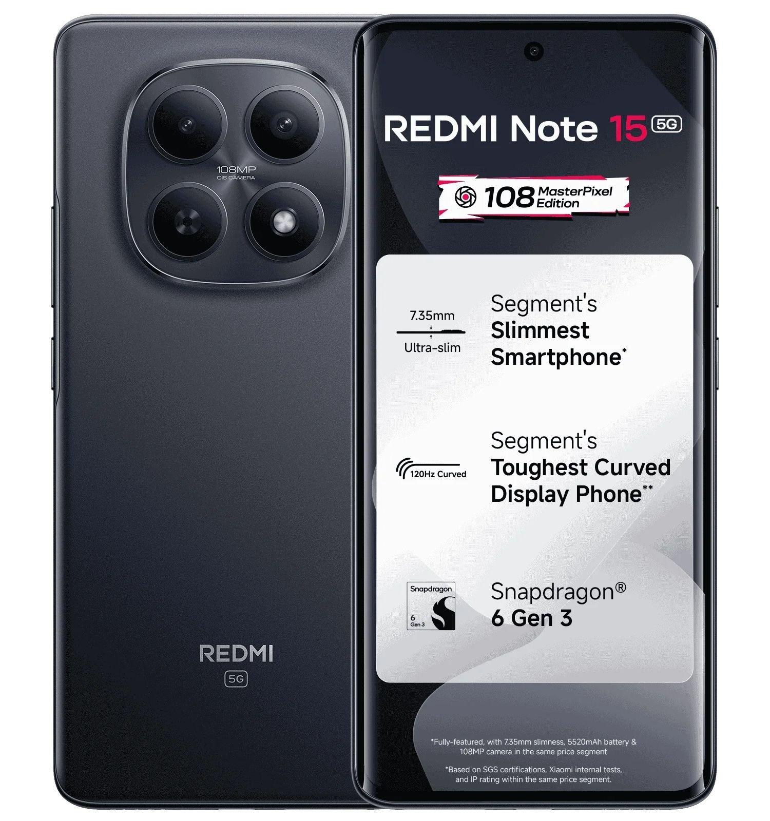Xiaomi Redmi Note 15 5G Phone, Snapdragon, 8 GB, 256 GB, 6.77" AMOLED display - Black