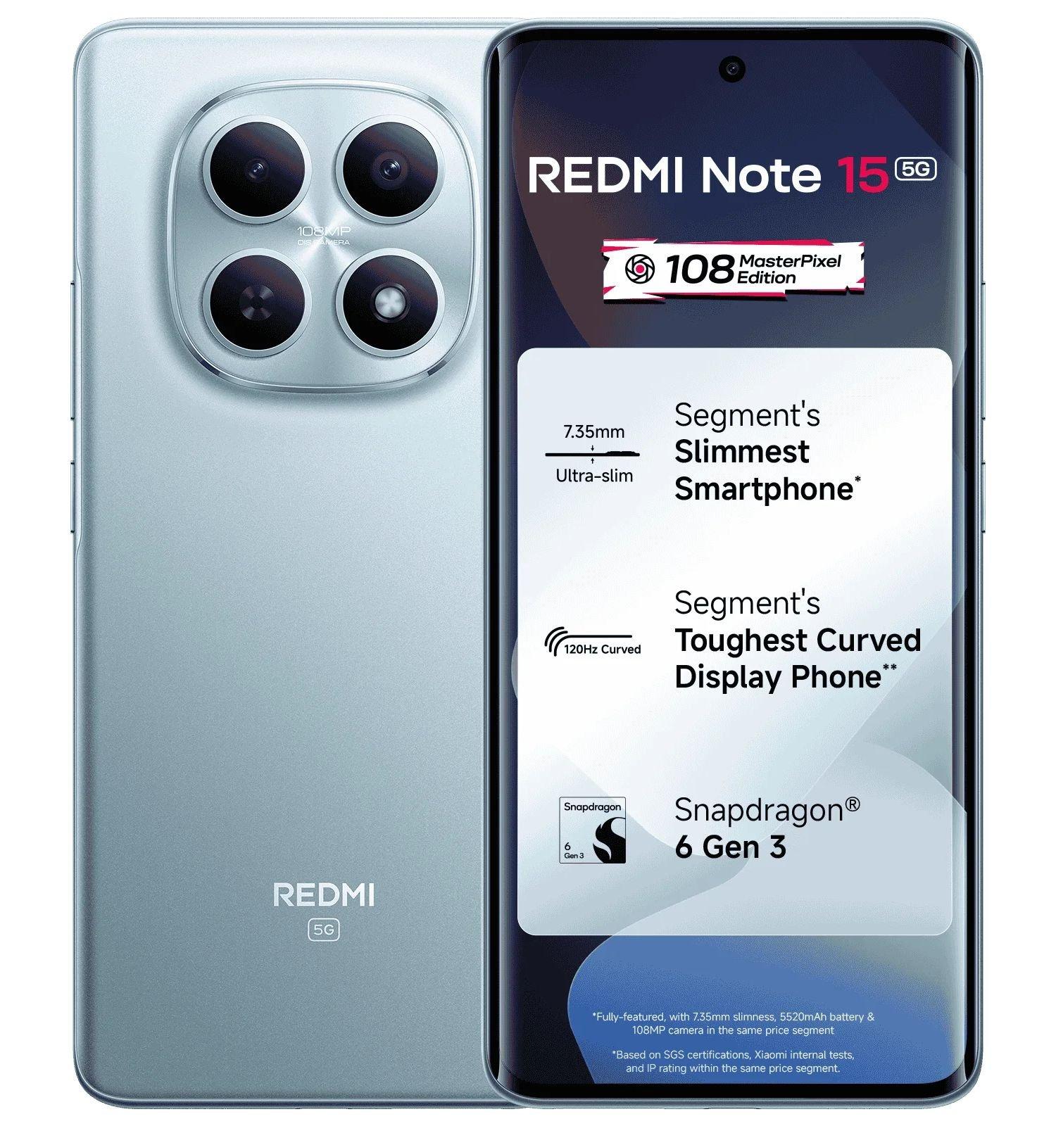 هاتف شاومي ريدمي نوت 15 فايف جي، سنابدراجون، 8 جيجا رام، 256 جيجا تخزين، شاشة أموليد 6.77 إنش – أزرق