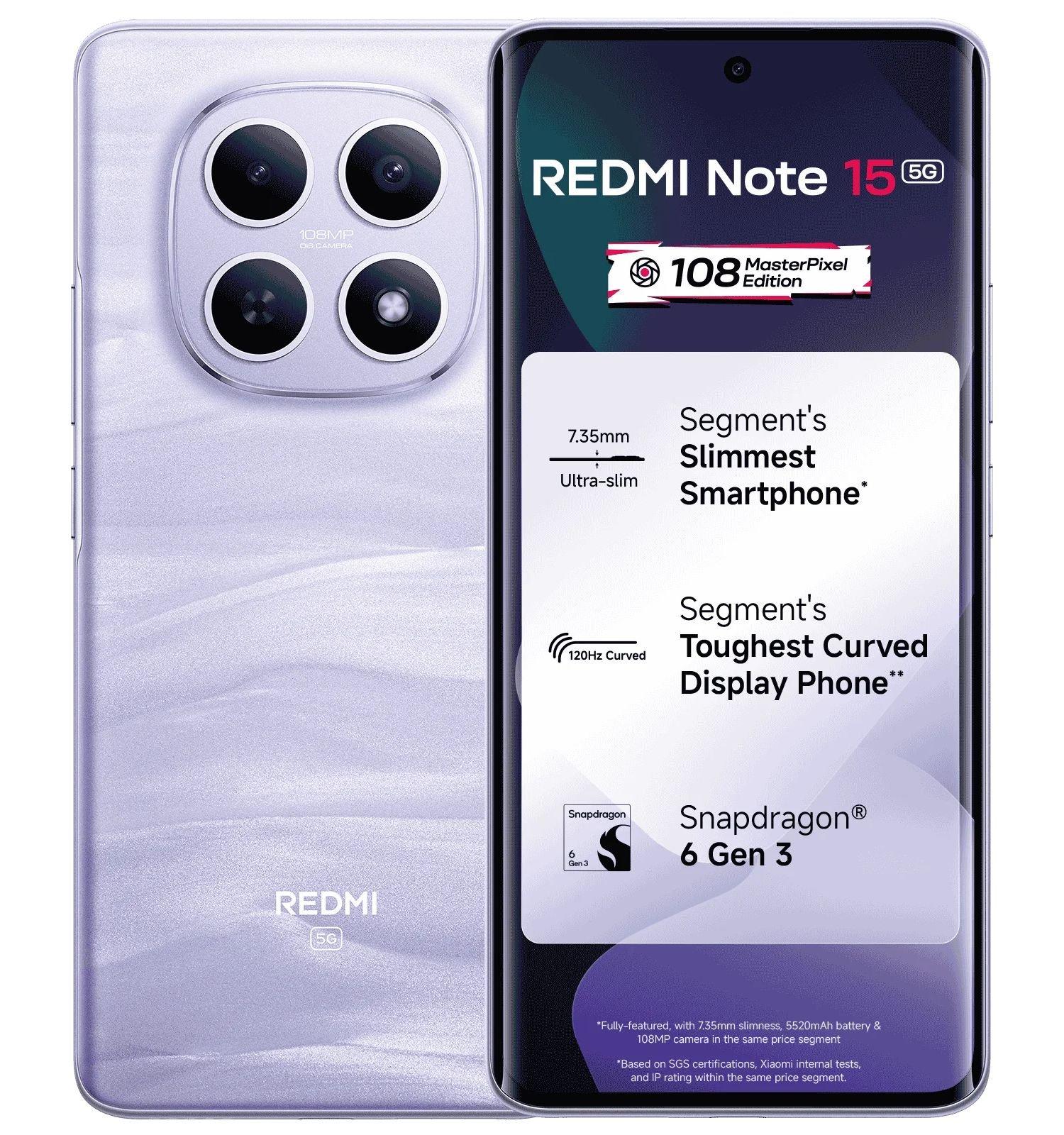 Xiaomi Redmi Note 15 5G Phone, Snapdragon, 8 GB, 256 GB, 6.77" AMOLED display - Purple