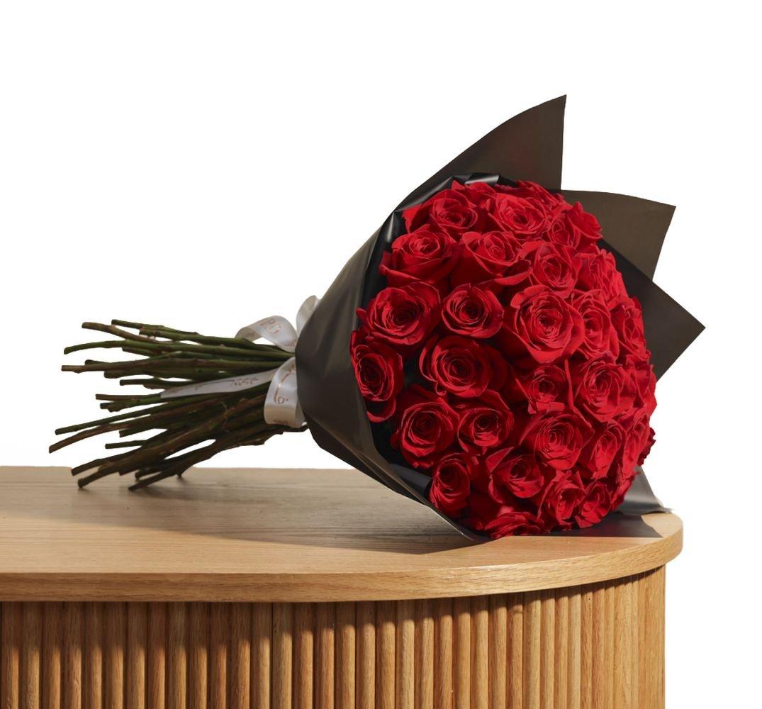 Rose Bouquet, Red Roses, Bouquet, Black Wrap, 50 Flowers, FC53930