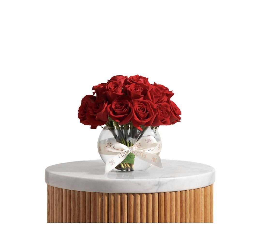 Rose Bouquet, Red Roses, Fishbowl Glass Vase, 25 Flowers, FC20832