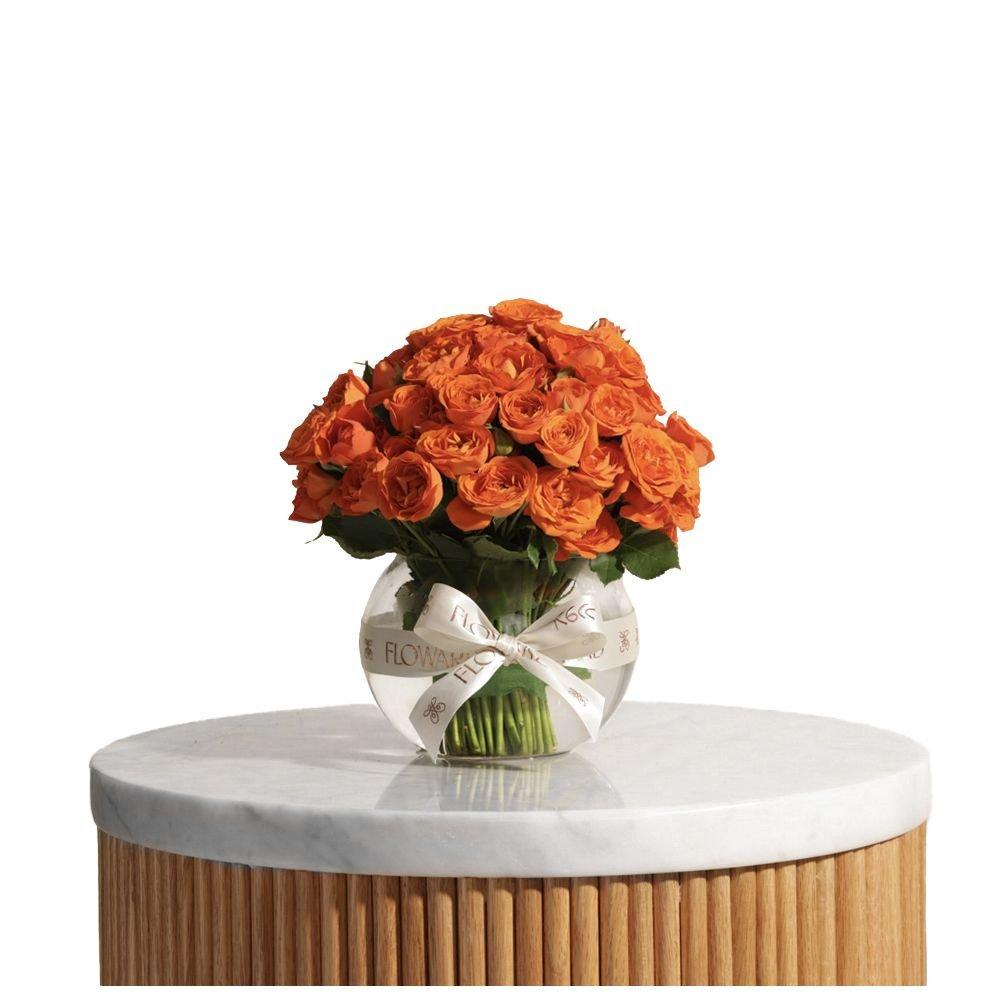 Rose Bouquet, Orange Baby Roses Vase, 18 Flowers, FC61896