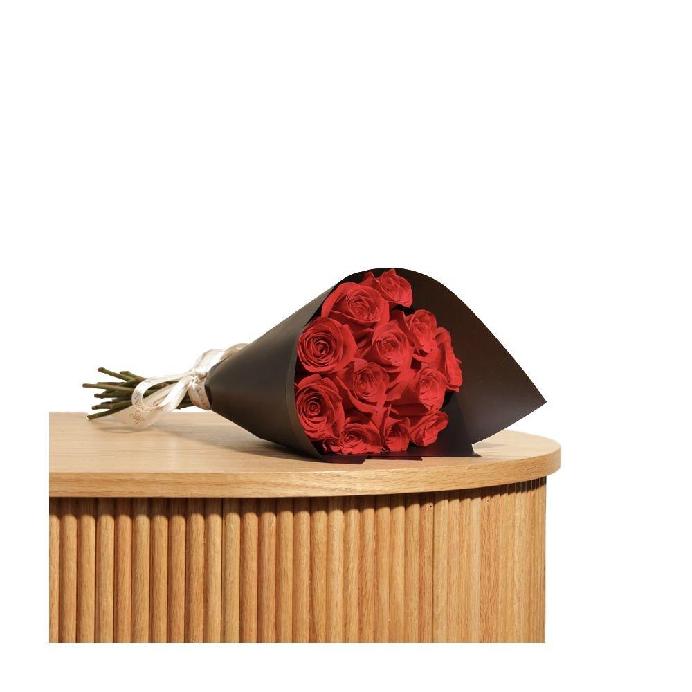 Rose Bouquet, Red Rose, Dark Teal Wrap, Bouquet, 12 Flowers, FC64504