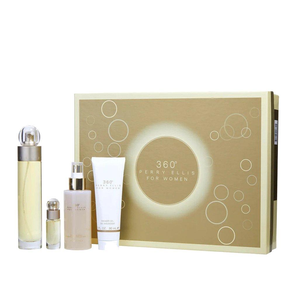 مجموعة هدايا عطر بيري إليس 360 النسائي (100 مل بارفيوم + ميني 7.5 مل + لوشن جسم 118 مل + جل استحمام 90 مل)
