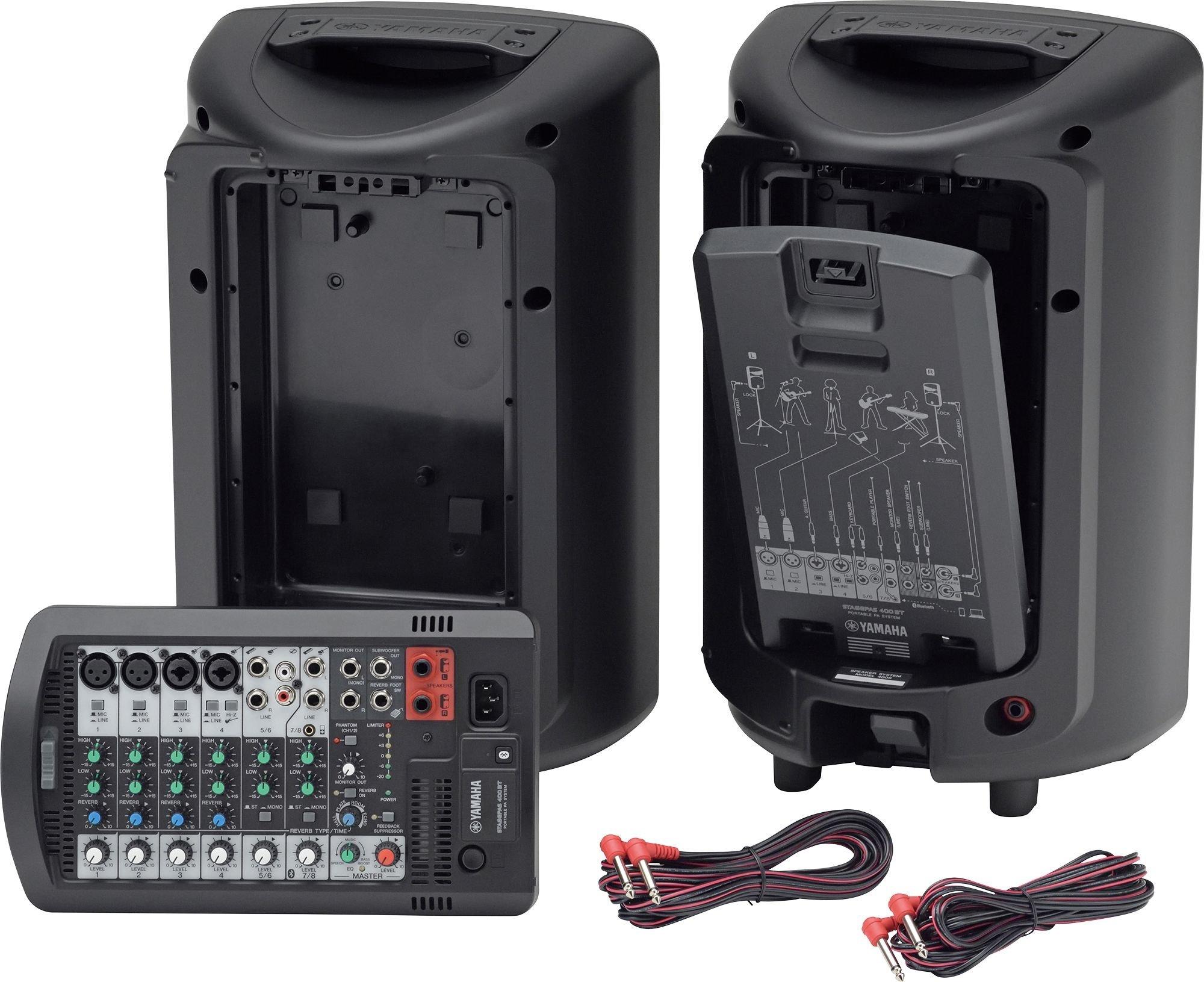 Yamaha Stagepas portable PA system, All‑in‑one powered mixer with Bluetooth wireless audio, SPX digital reverb, 1‑Knob Master EQ & feedback suppressor, STAGEPAS400BT – Black.