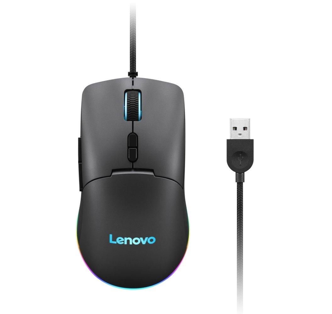 ماوس ألعاب لينوفو ام210 ار جي بي، سلكي يو اس بي، كابل 1.8 متر، مستشعر بصري، 8000 نقطة في البوصة، 7 أزرار، إضاءة ار جي بي، GY51M74265 - أسود