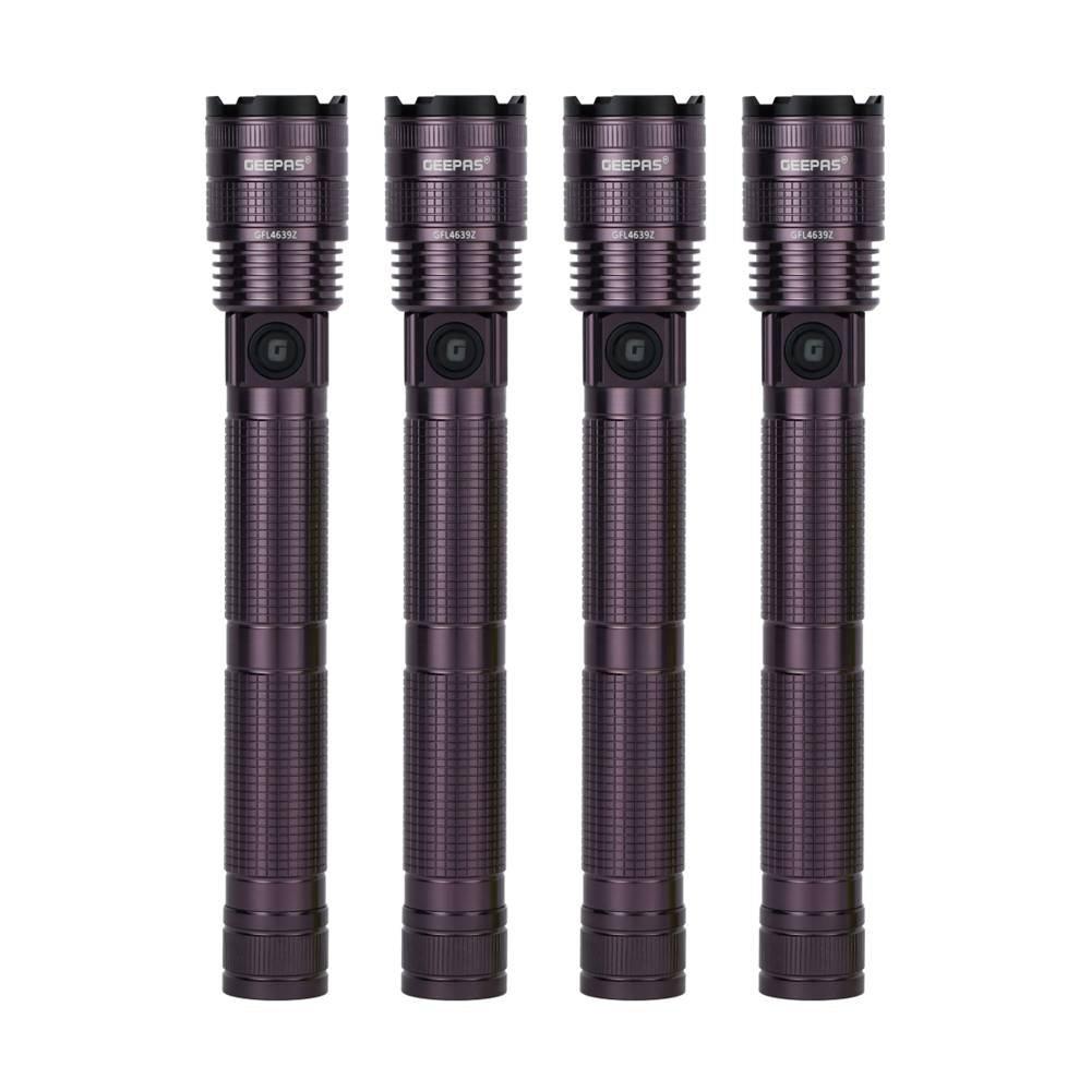 Geepas Zoomable Torch Led Flashlight, 4 pieces, GFL4639 - Black 