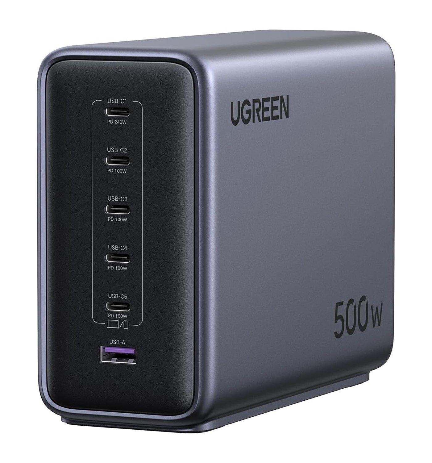 UGREEN Nexode 500W GaN Desktop Charger, 6 USB Ports, Ultra High Power Multi-Device Charging Station, Smart Power Distribution, 500W Max Output, Desktop Charging Hub, X759-55551B – Black