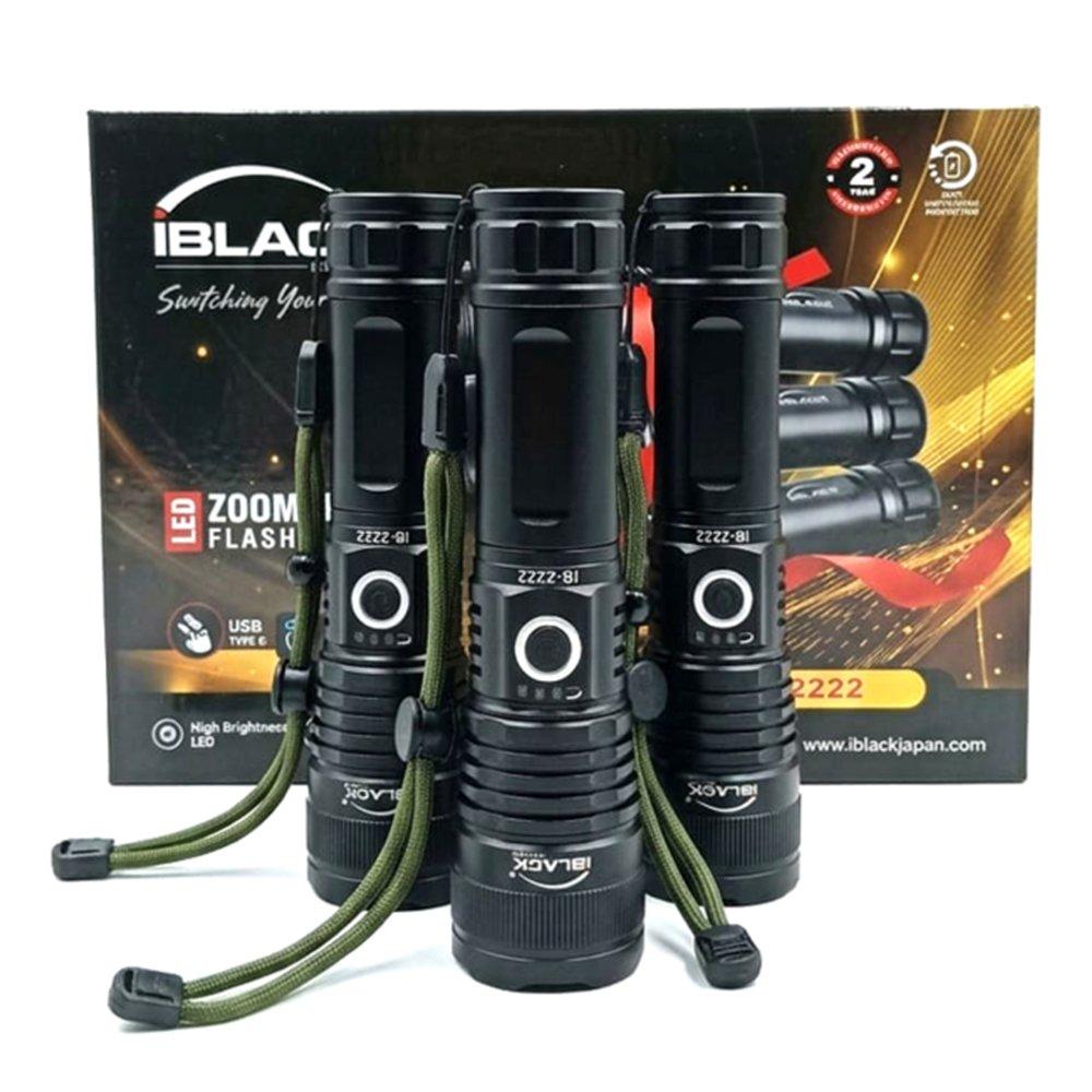 iBlack LED Zoomable Flashlight, 3-in-1 Rechargeable Zoomable Flashlight, 800 Lumens, 7000mAh, IB 2222 – Black