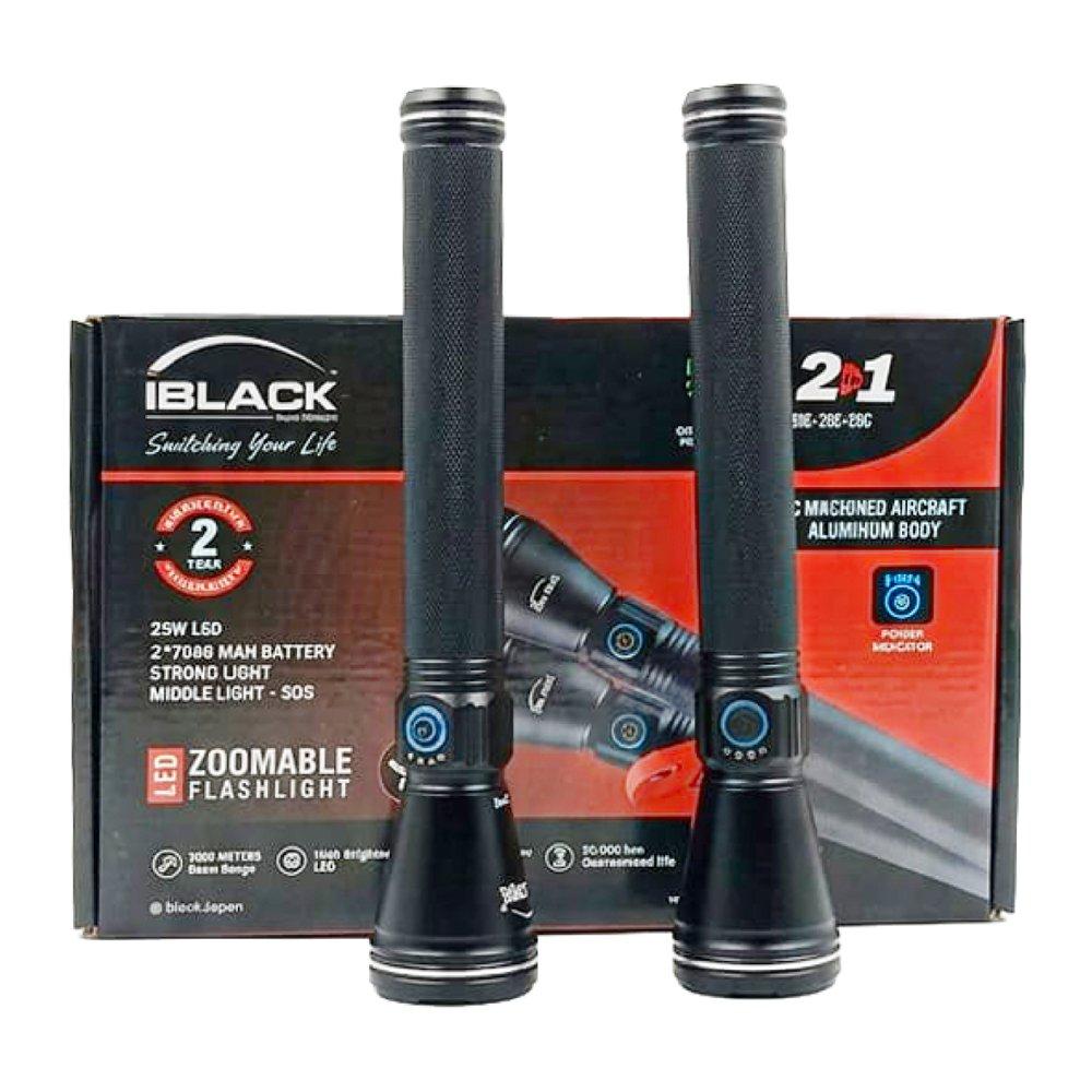 iBlack LED Zoom Light 3SC-2PCS, 2-in-1 Rechargeable Zoom Flashlight, 800 Lumens, Dual 7000mAh, IB 1112 – Black