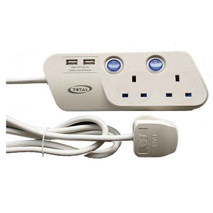 TOTAL TOTAL 2-outlet Extension Cord With 2 Usb Ports 2m Cables & Connectors